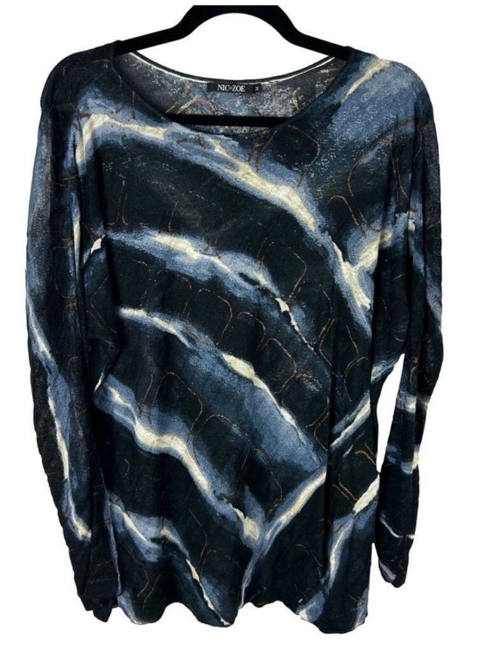 Nic + Zoe Linen Blend Ombre Long Sleeve Boat Neck Top Medium Blue